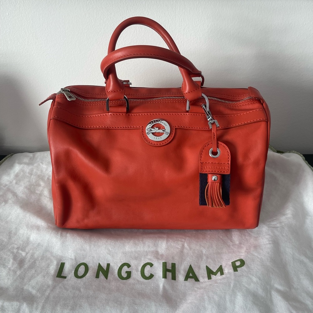 Longchamp Orange and Pink Satchel with Structured Design